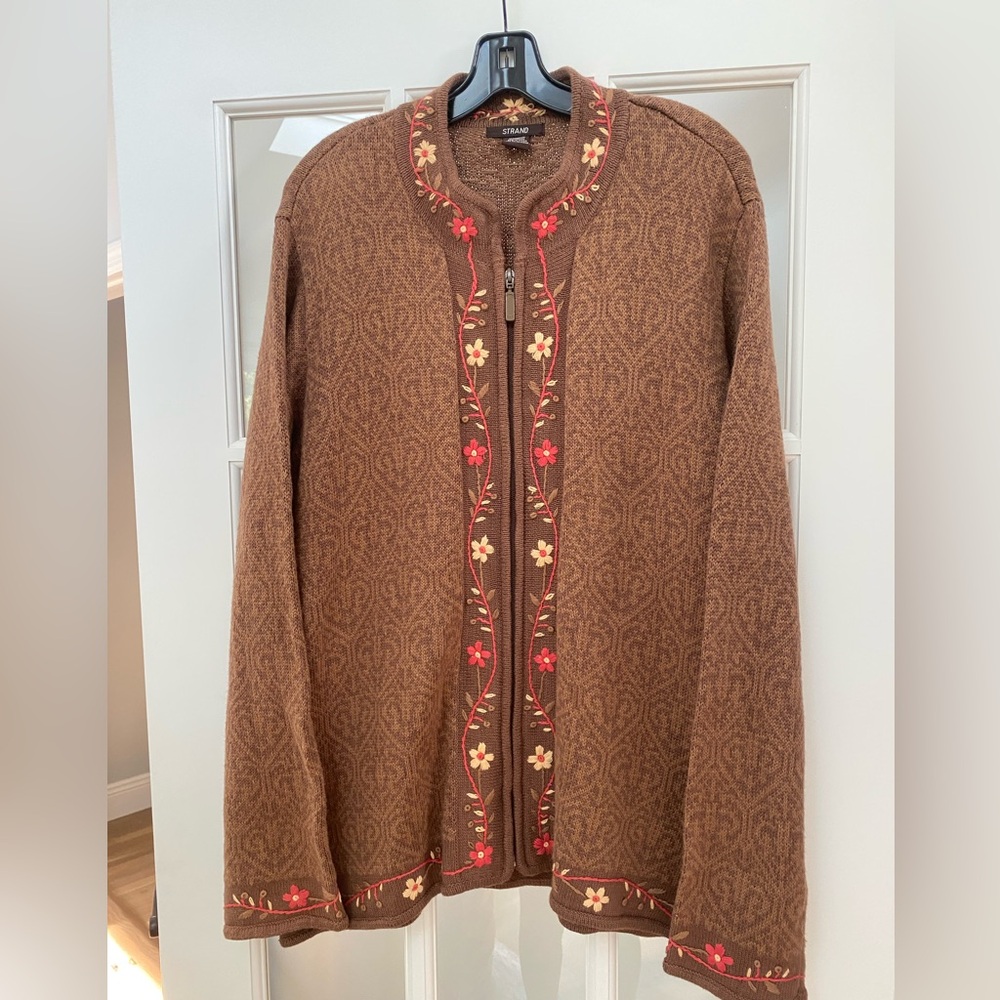 STRAND Brown Embroidered Vintage  Women’s cardigans Size 2x cottagecore